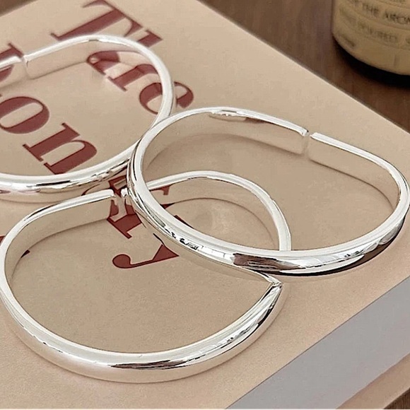 Sterling Silver Irregular Bangle Bracelet, Geometric, Cuff, Minimalist - Picture 5 of 5